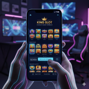 visual yang menangkap esensi "King Slot" sebagai platform slot online terpercaya dengan pengalaman bermain yang seru dan modern.