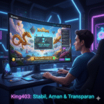 gambar yang merepresentasikan pengalaman Anda di King403, dengan fokus pada sensasi dunia fantasi, transaksi cepat, bonus, serta tema naga kayangan yang menonjol dari Nagaking.