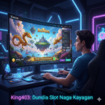gambar yang merepresentasikan pengalaman Anda di King403, dengan fokus pada sensasi dunia fantasi, transaksi cepat, bonus, serta tema naga kayangan yang menonjol dari Nagaking.